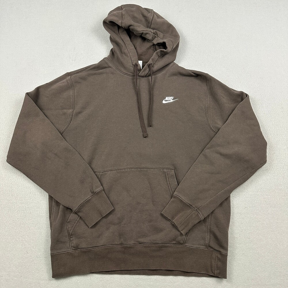 Nike Hoodie Men Medium Tall Brown Solid Club Fleece Pullover Sweatshirt MT